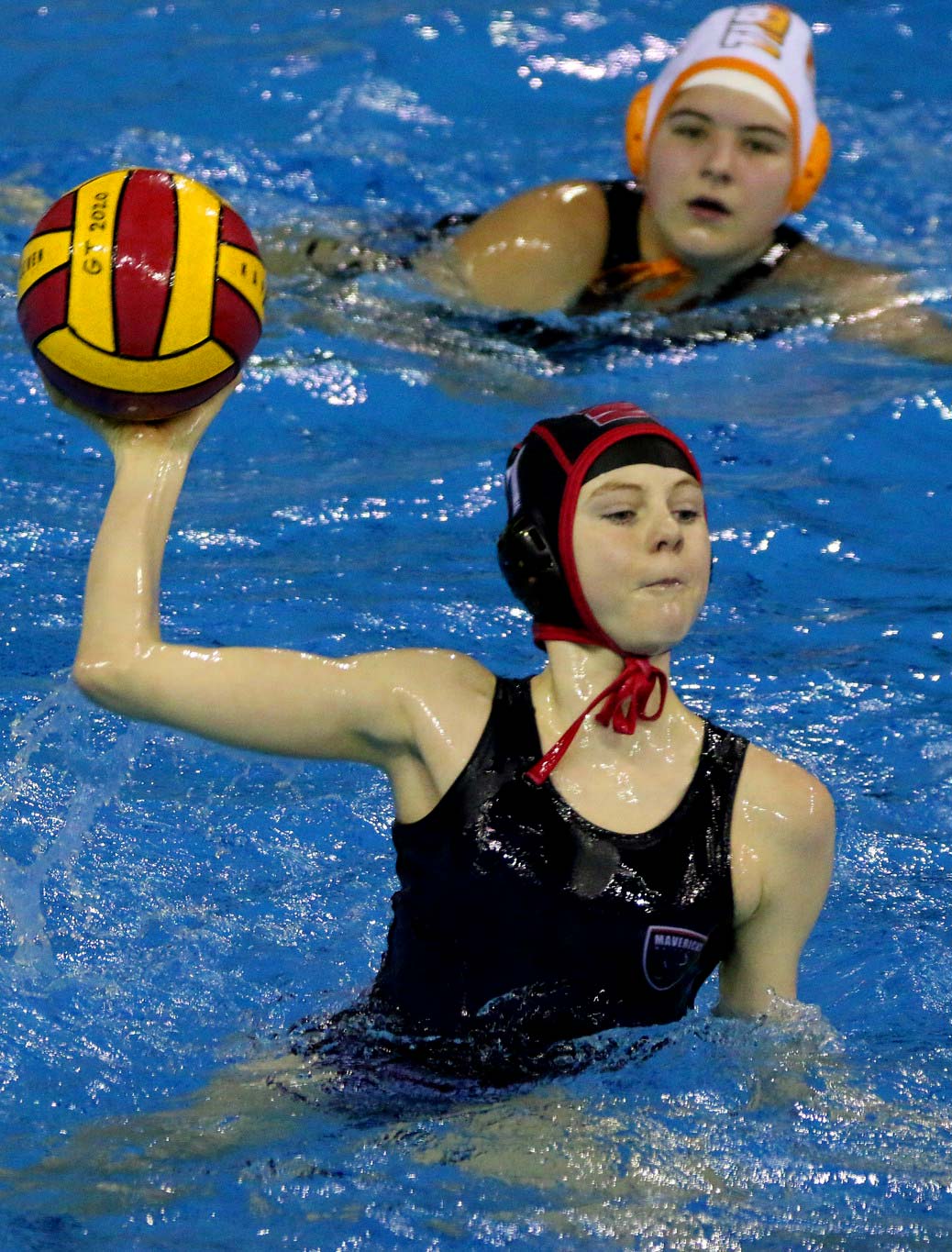 Throwing water polo ball